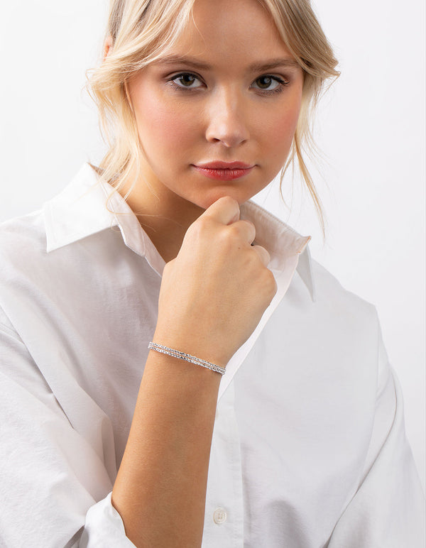Silver Double Diamante Bangle