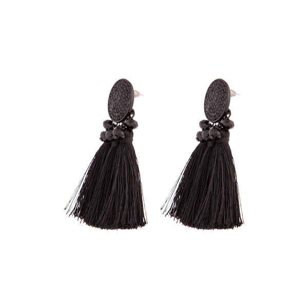 Black Classic Stud Tassel Earrings