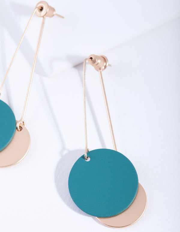 Gold & Green Coated Disc Sandwich Earrings