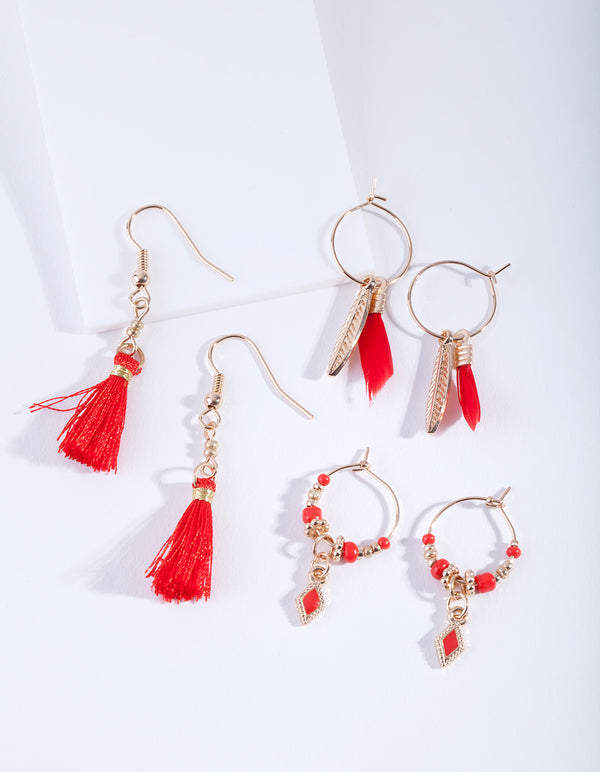 RED MINI 3 PK FTHR ER