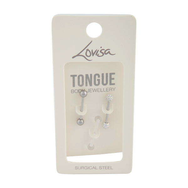 Surgical Steel Diamante Clear Tongue Bar Pack
