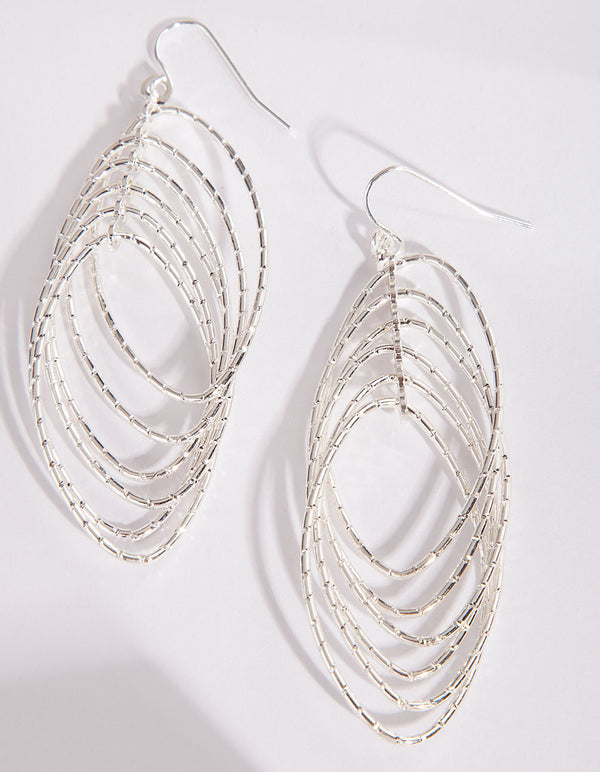 Silver Diamond Cut Multi Layer Drop Earrings