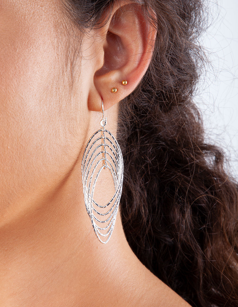 Silver Diamond Cut Multi Layer Drop Earrings