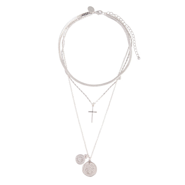 Cross Coin Layered Necklace