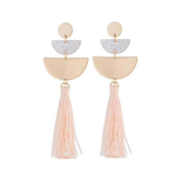 Pink Gold Half Circle Acrylic Tassel Earrings