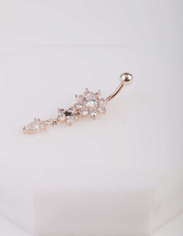 Three Flower Cubic Zirconia Belly Bar