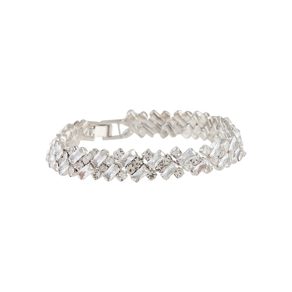 Silver Crystal Baguette Clasp Bracelet