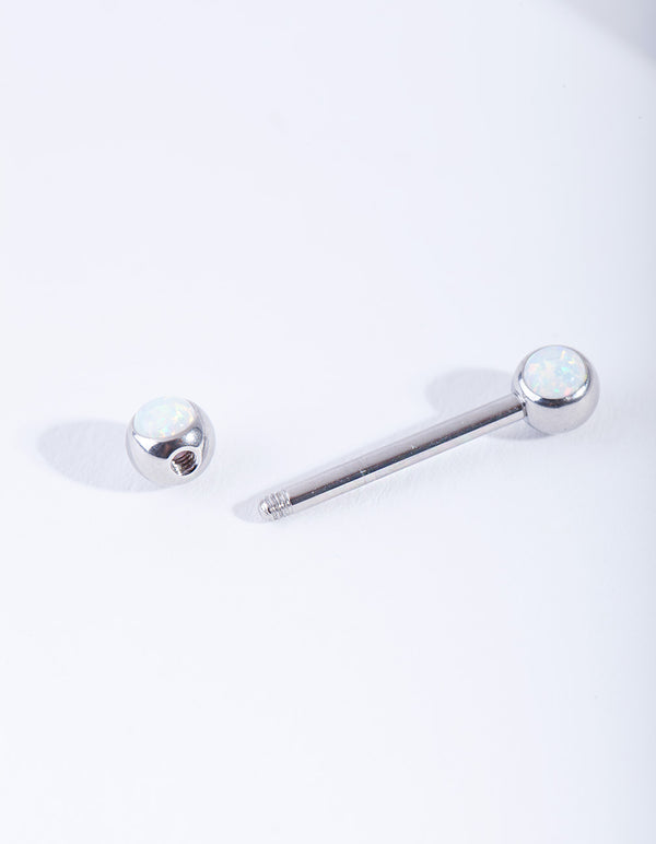 Surgical Steel Synthetic Opal Nipple Bar