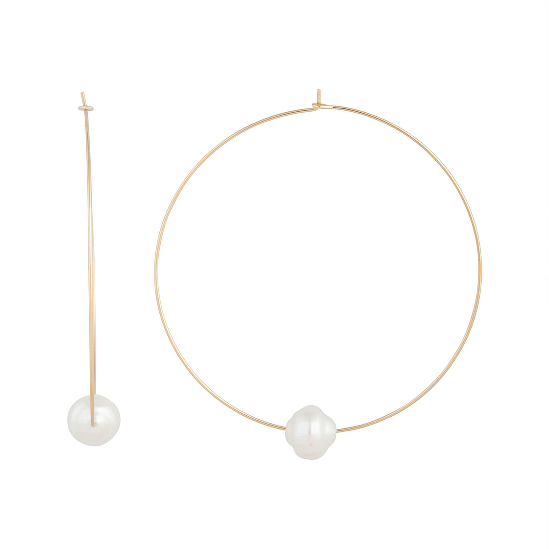 Gold Hoop Pearl Charm Earrings