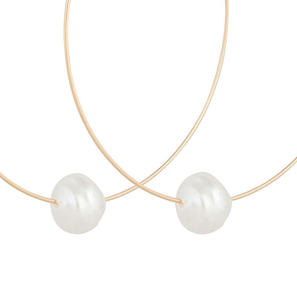 Gold Hoop Pearl Charm Earrings