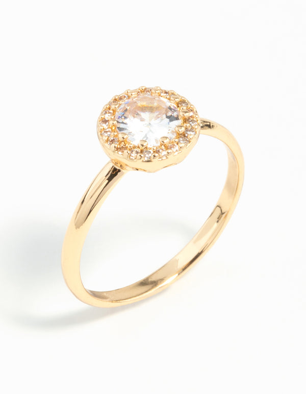 Gold Cubic Zirconia Circle Stone Surround Ring
