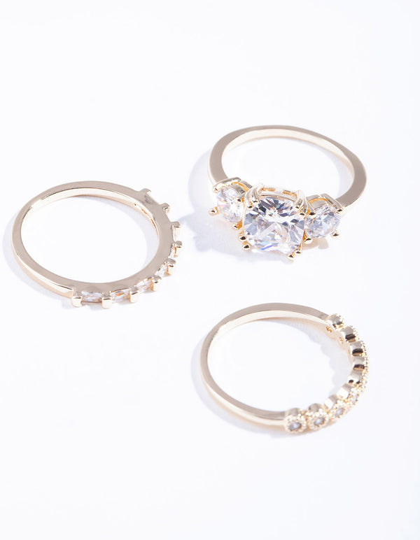 Gold Cubic Zirconia Ring Pack
