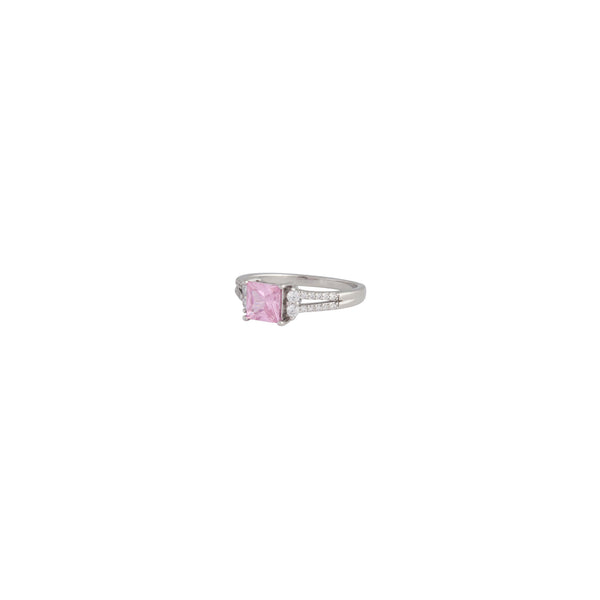Silver Cubic Zirconia Square Stone Double Band Ring