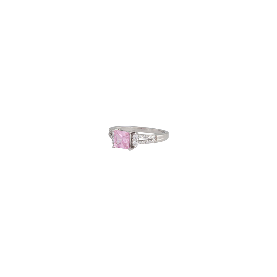 Silver Cubic Zirconia Square Stone Double Band Ring