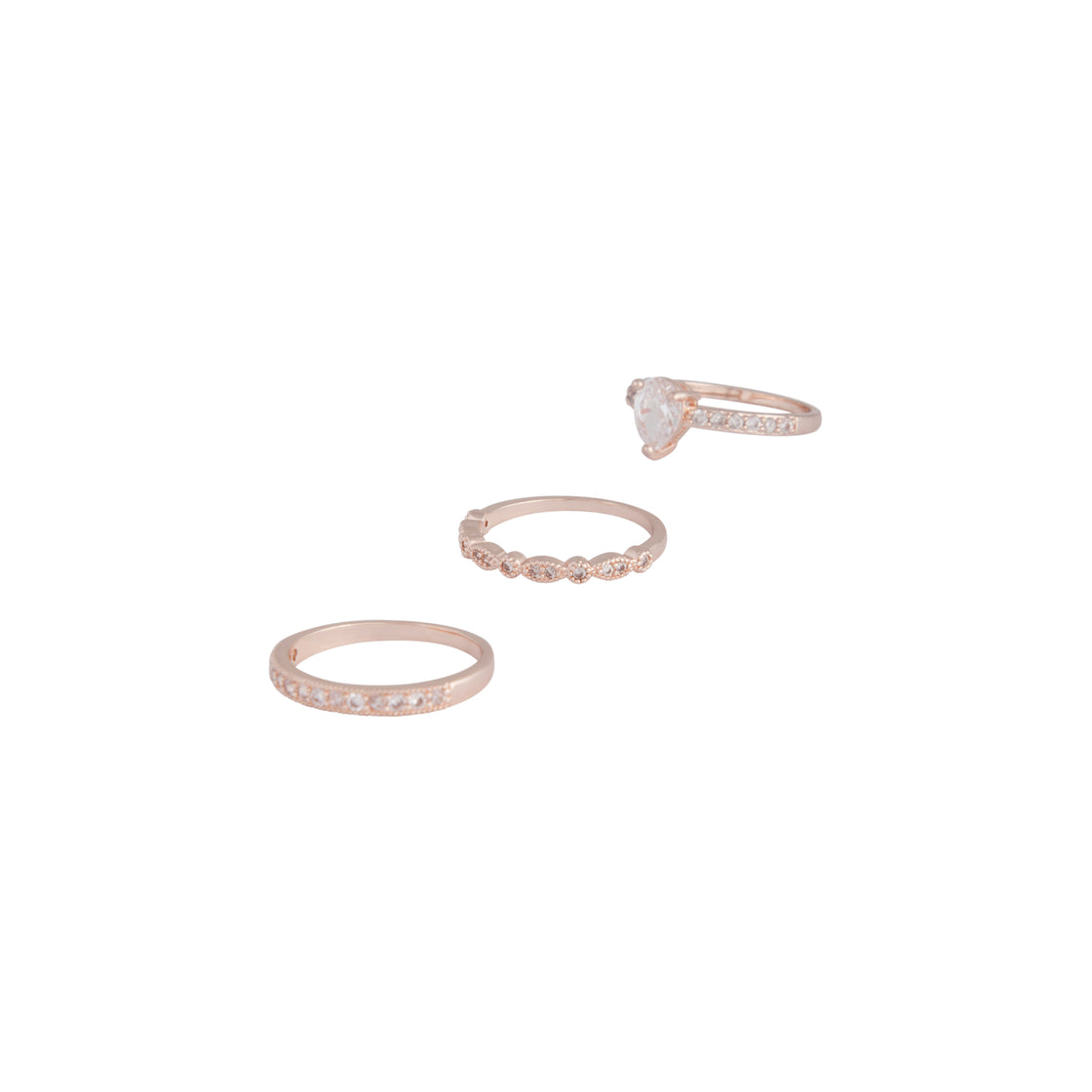 Rose Gold Cubic Zirconia 3 Band Ring Stack