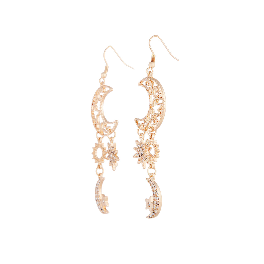 Gold Filigree Moon Earrings