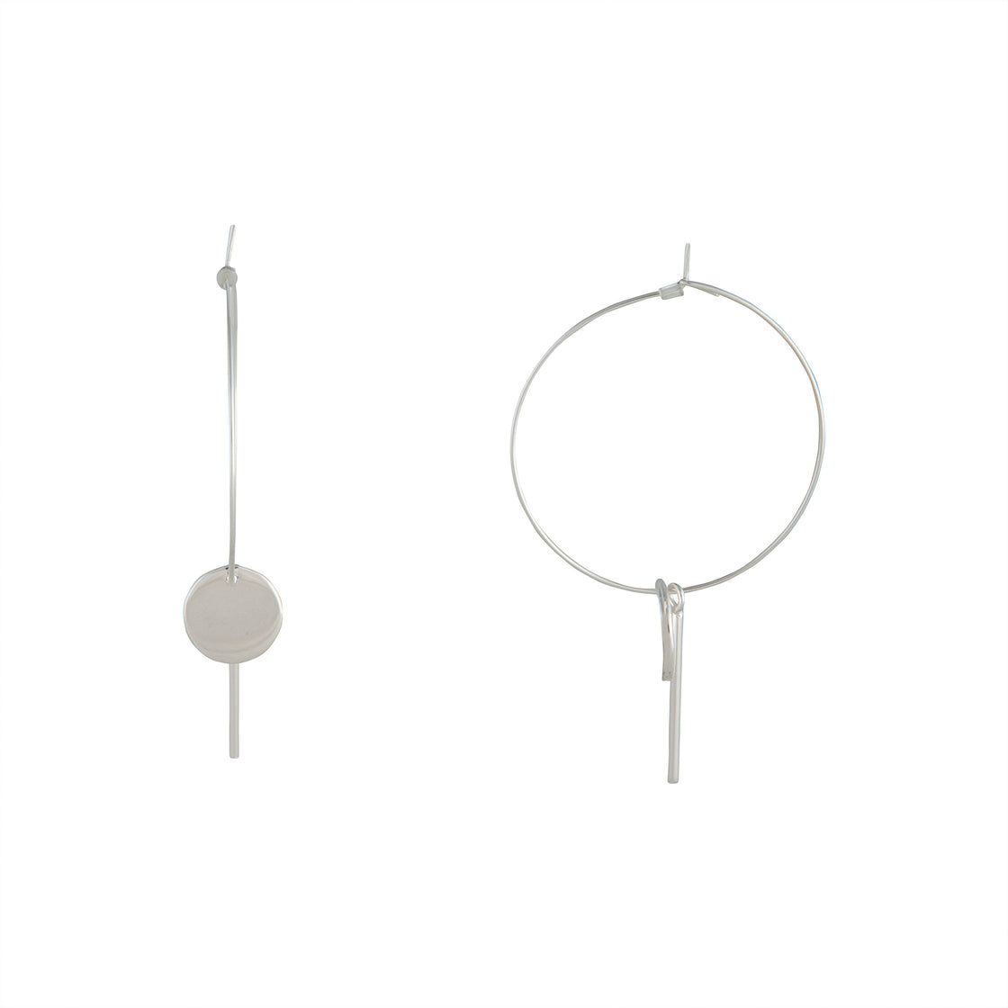 Sterling Silver Hoop Disc Drop Earrings