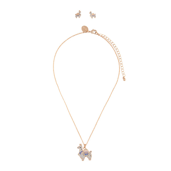 Kids Gold Llama Necklace Earring Jewellery Set