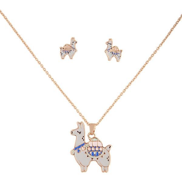 Kids Gold Llama Necklace Earring Jewellery Set
