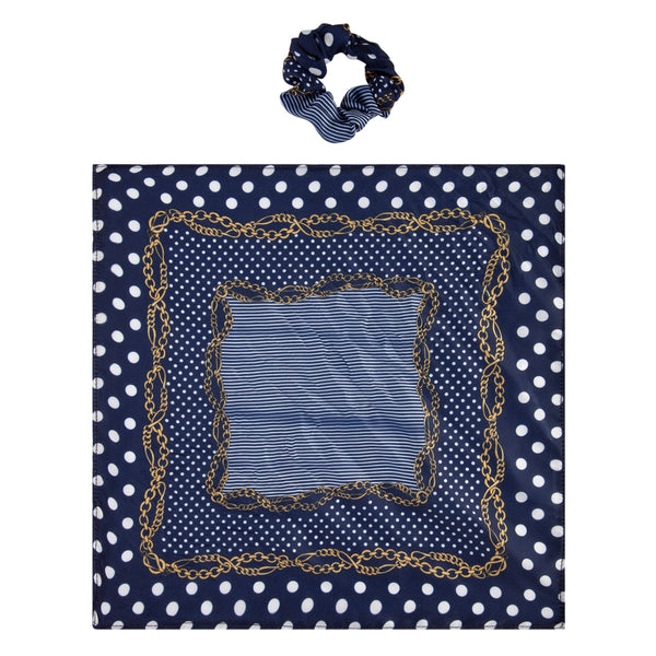 Blue Chain White Dot Scarf Scrunchie