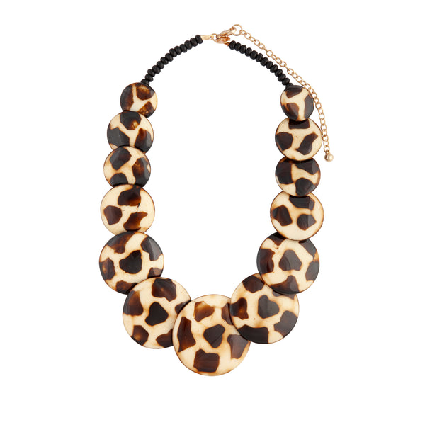 Brown Beige Wood Disc Necklace