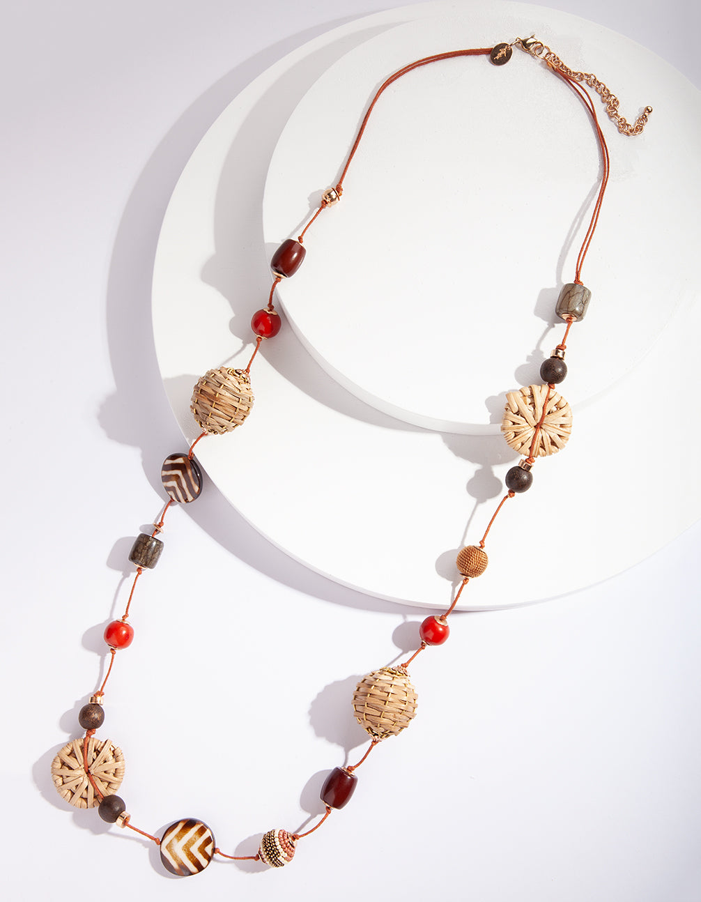 Brown Raffia Station Rope Necklace