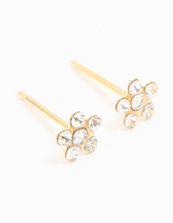 24KT Gold Plated Surgical Stainless Steel Cubic Zirconia Daisy Piercing Stud