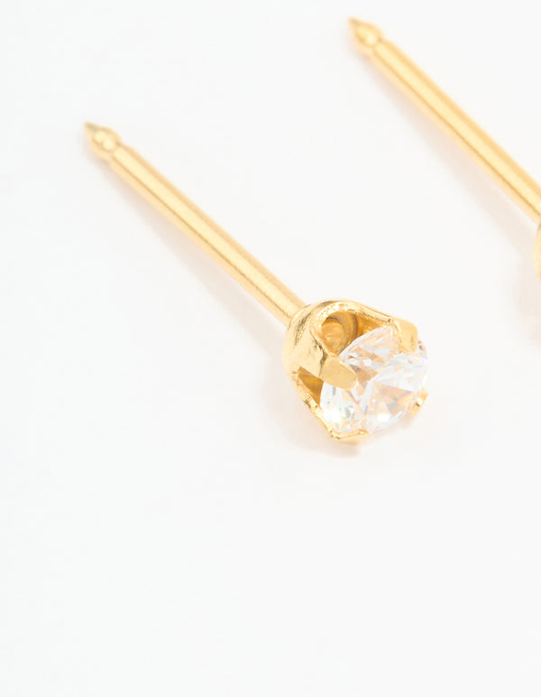 Gold 24K Cubic Zirconia Piercing Stud 3mm