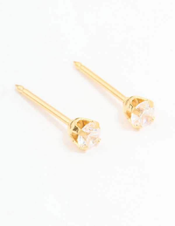 Gold 24K Cubic Zirconia Piercing Stud 3mm