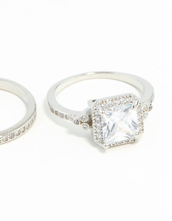 Cubic Zirconia Double Silver Engagement Ring