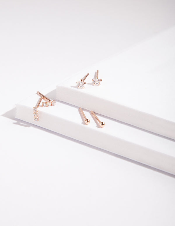 Rose Gold Plated Diamante Star Earring 3 Pack