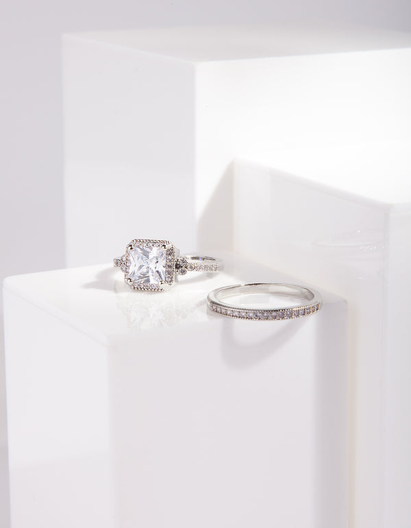 Cubic Zirconia Double Silver Engagement Ring