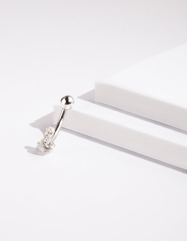 Sterling Silver Double Diamante Belly Bar