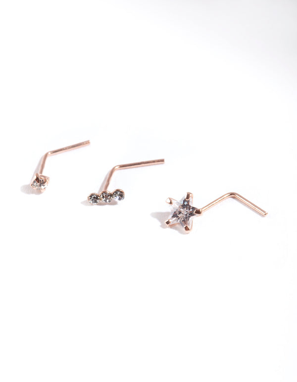 Rose Gold Plated Nose Stud Pack