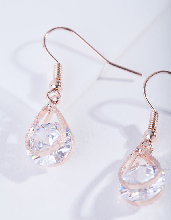 Rose Gold Teardrop Diamante Earrings