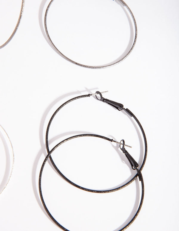 Silver Black Mixed Hoop Earring Pack