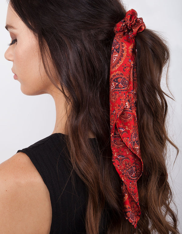 Red Paisley Long Scarf Scrunchie