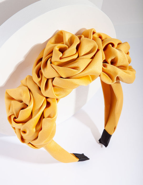 Yellow Satin Triple Flower Headband