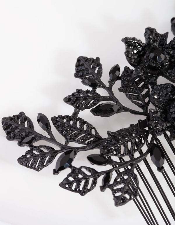 Black Diamante Floral Comb