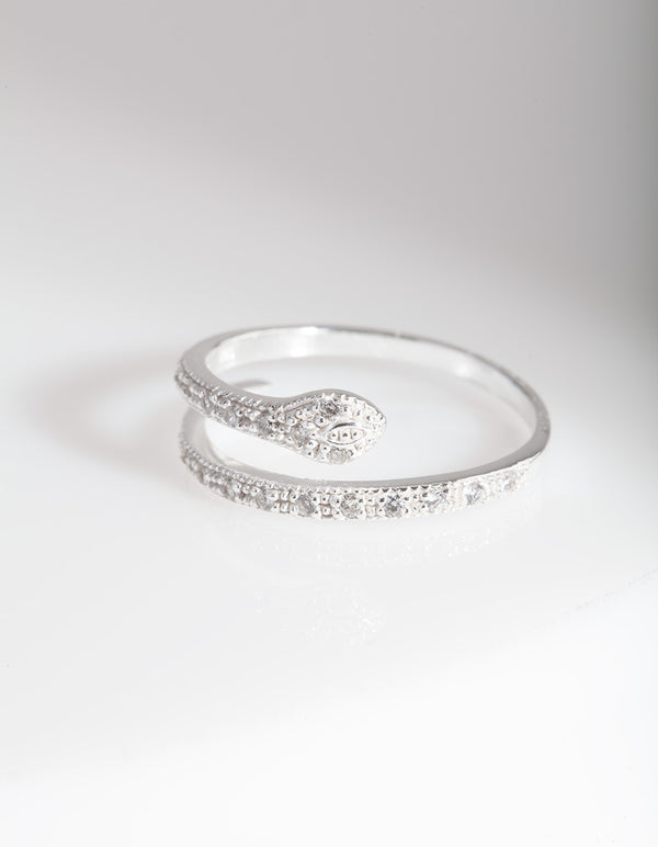 Sterling Silver Diamante Snake Ring