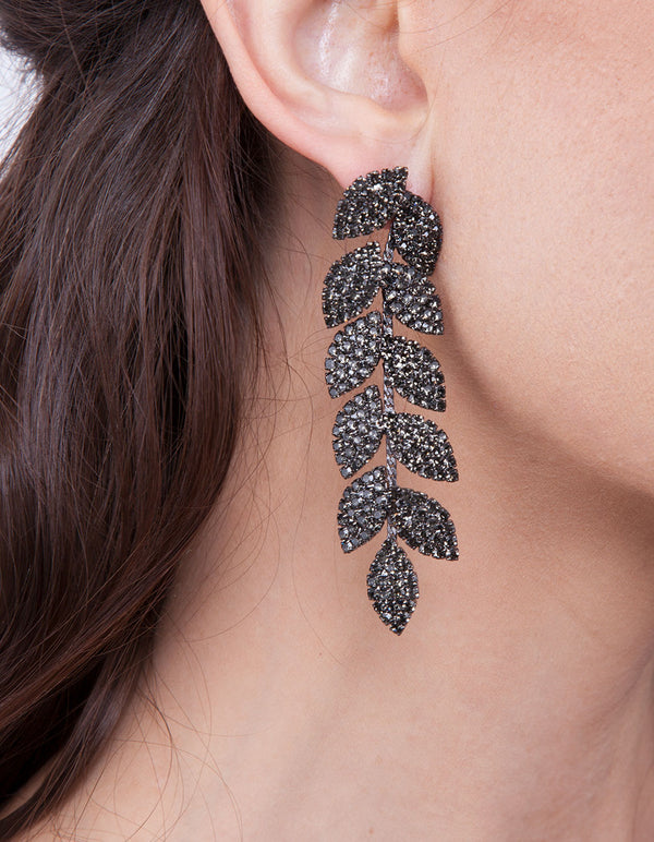 Black Gemstone Vine Drop Earrings