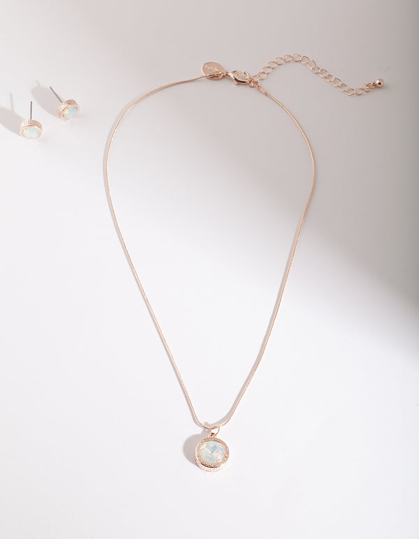 Rose Gold Bezel Necklace Earring Set