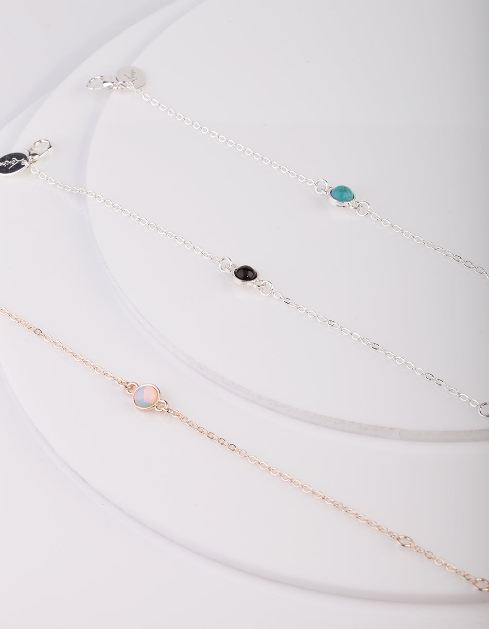 Semi-Precious Stones Mixed Metal Bracelet and Anklet 3 Pack