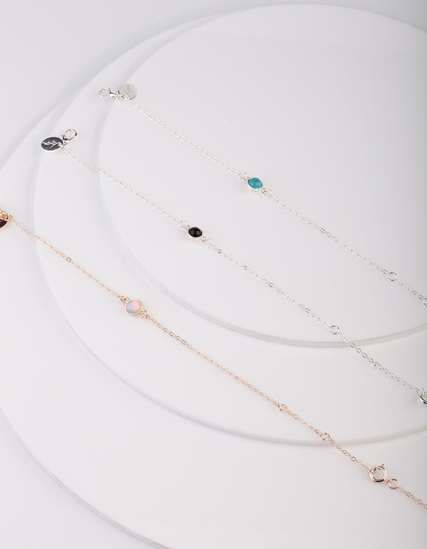 Semi-Precious Stones Mixed Metal Bracelet and Anklet 3 Pack