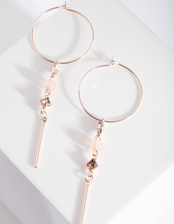Rose Gold Hoop Stone Drop Earrings