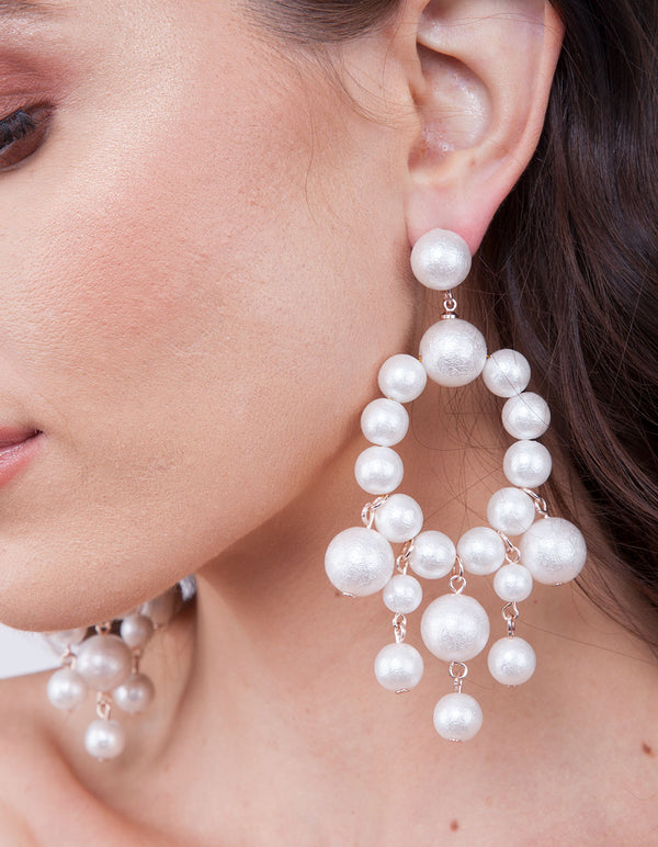 White Multi Ball Drop Earrings
