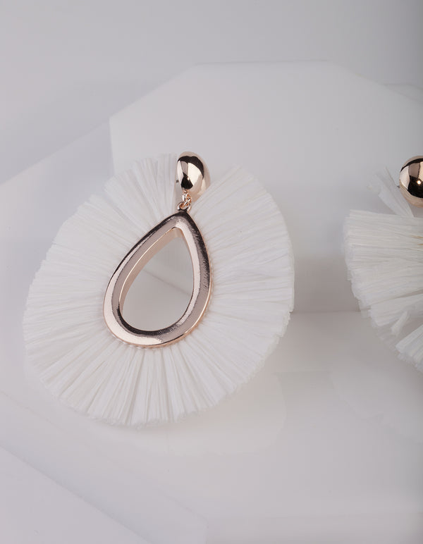 White Straw Tear Drop Earrings