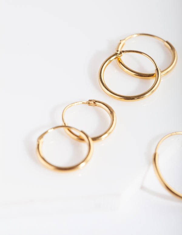Gold Plated Sterling Silver Classic Hoop Earring Pack