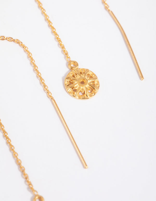 Gold Plated Sterling Silver Sun Thread Through Earrings