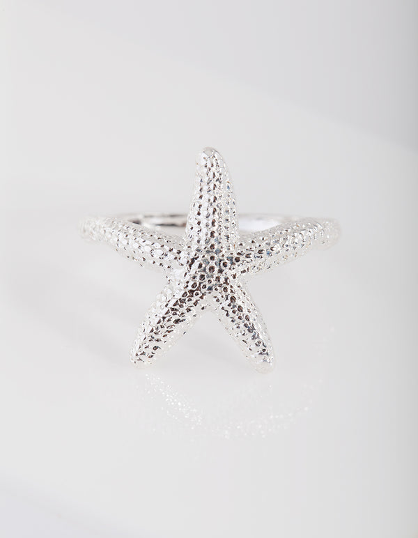 Silver Textured Starfish Ring